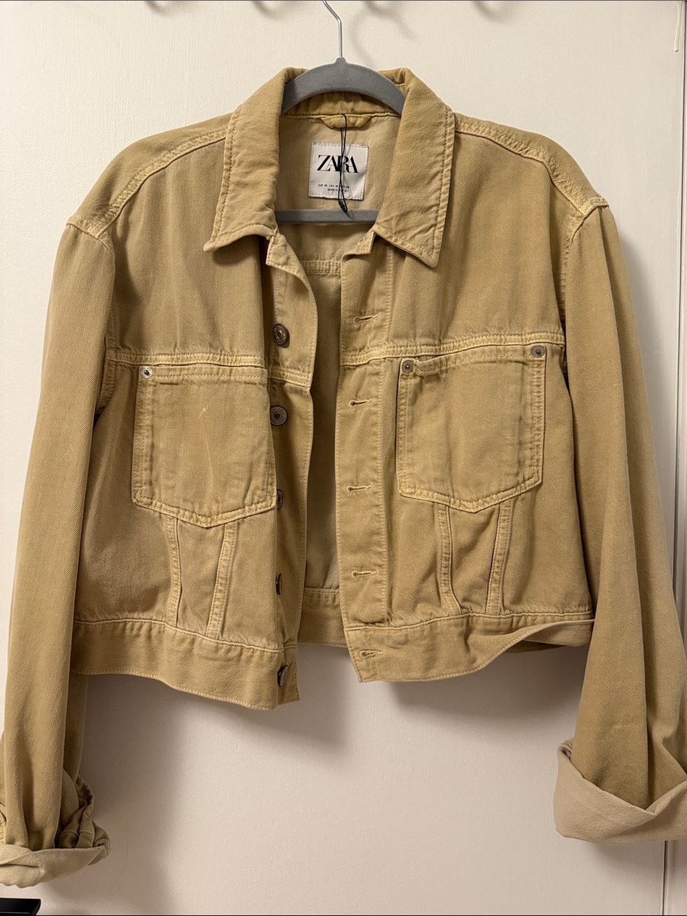 Zara Cropped Tan Denim Jacket